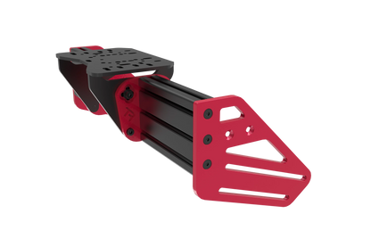 Red and black metal bracket on a white background