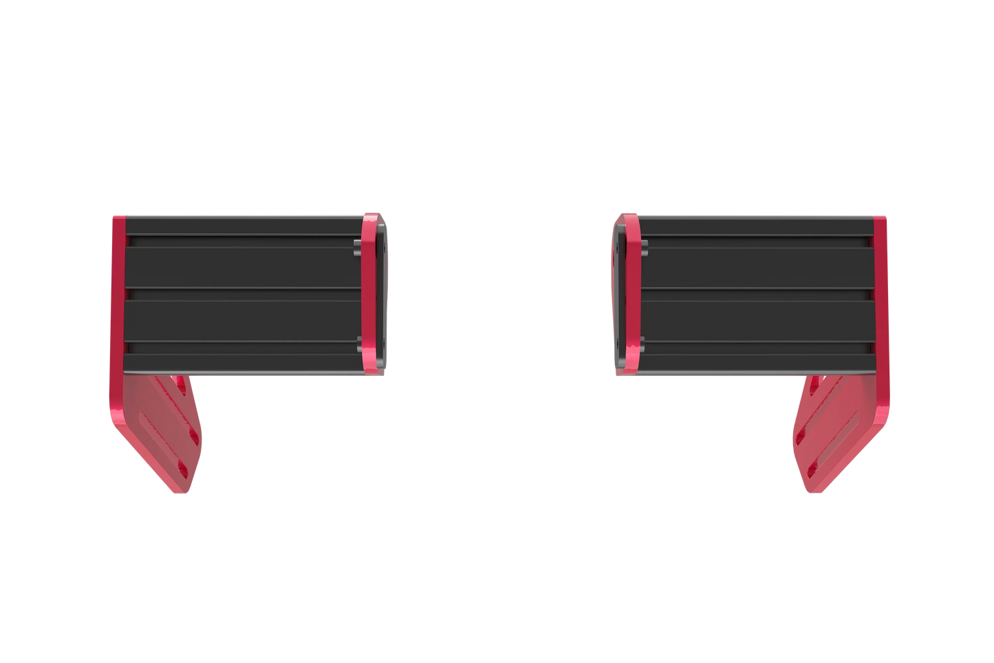 Two red and black rectangular objects on a white background