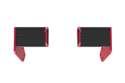 Two red and black rectangular objects on a white background