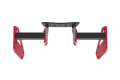 Black metal bracket with red plastic components on a white background