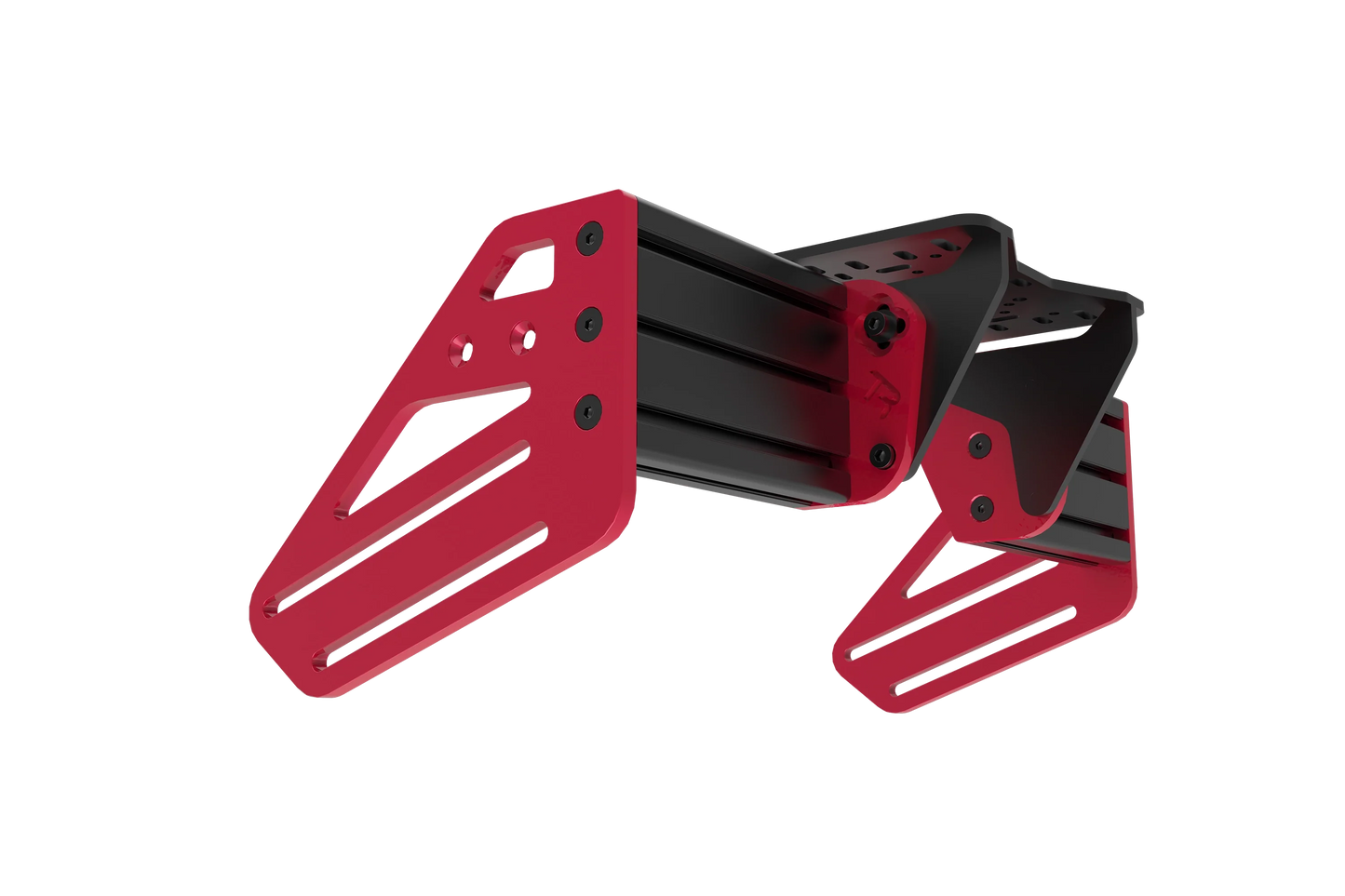 Red and black metal bracket on a white background