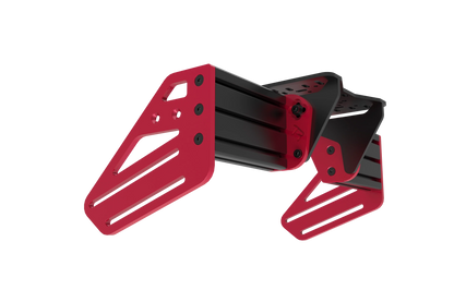 Red and black metal bracket on a white background