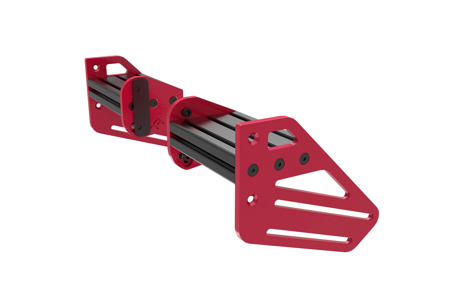Red metal frame with black rollers on a white background