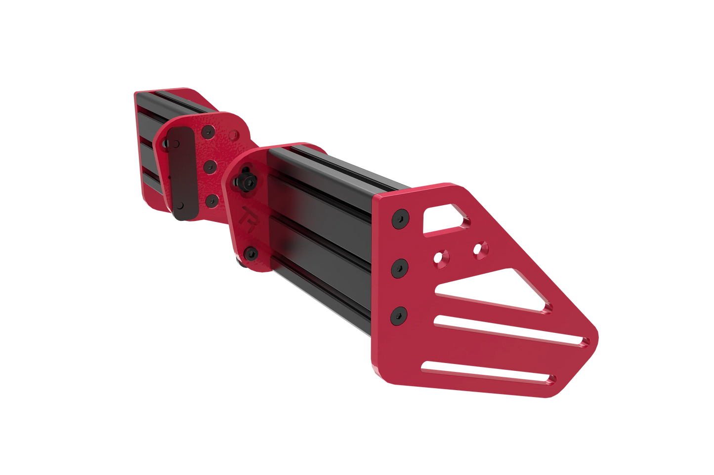 Red and black metal bracket on a white background