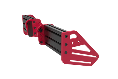 Red and black metal bracket on a white background