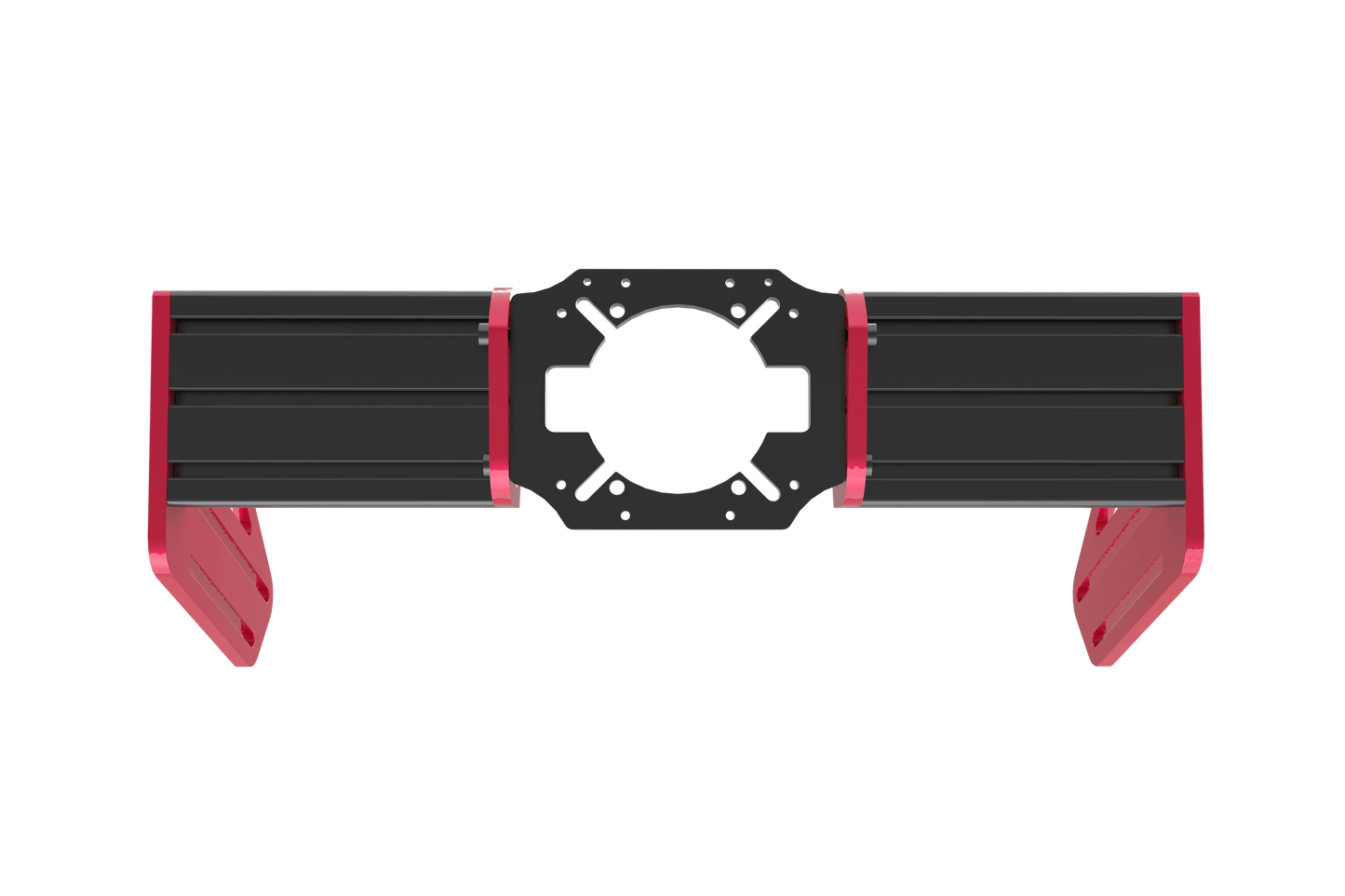 Black and red mechanical component on a white background