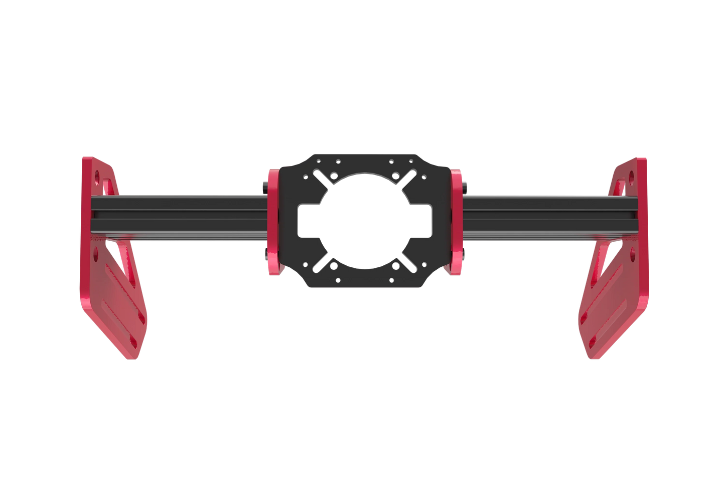 Mechanical arm with red and black design on a white background