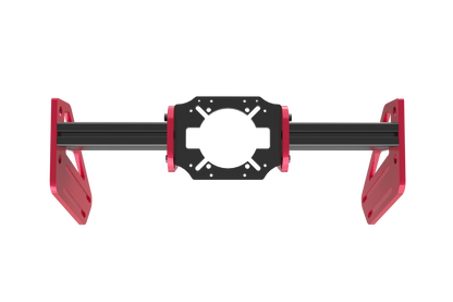 Mechanical arm with red and black design on a white background
