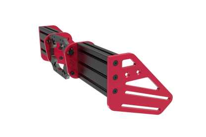 Red and black metal bracket on a white background