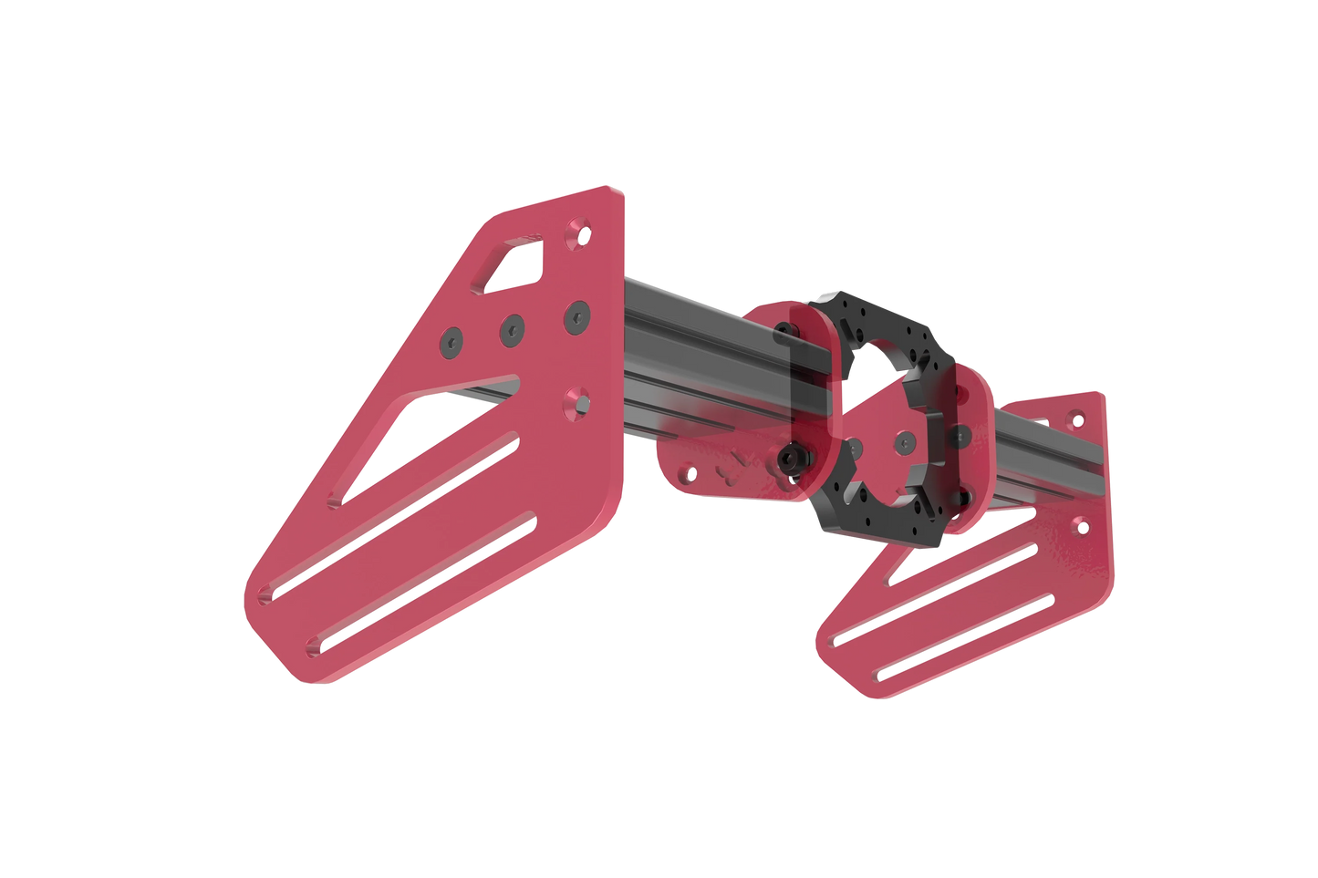 Red and black mechanical arm on a white background