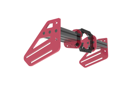 Red and black mechanical arm on a white background