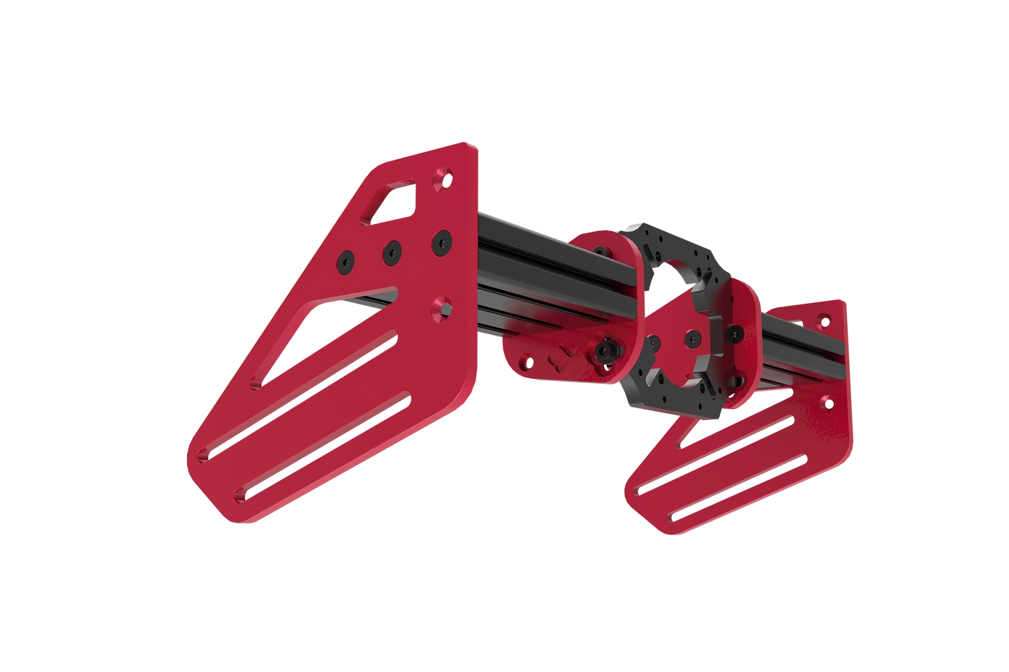 Red and black mechanical arm on a white background