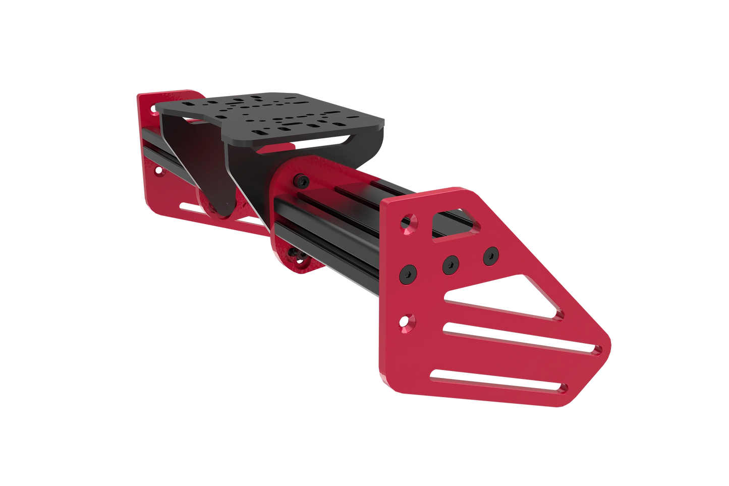 Red and black metal bracket on a white background