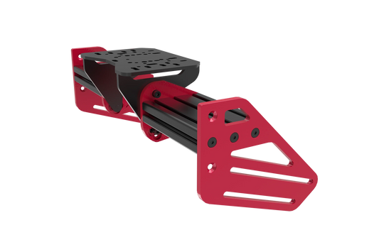 Red and black metal bracket on a white background