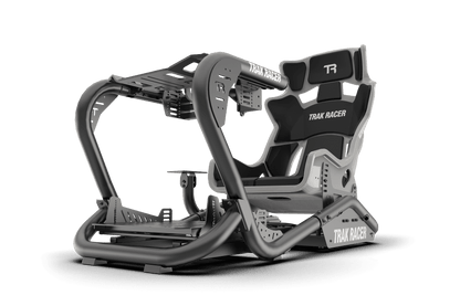 Gray and black gaming chair with 'Trak Racer' branding on a transparent background
