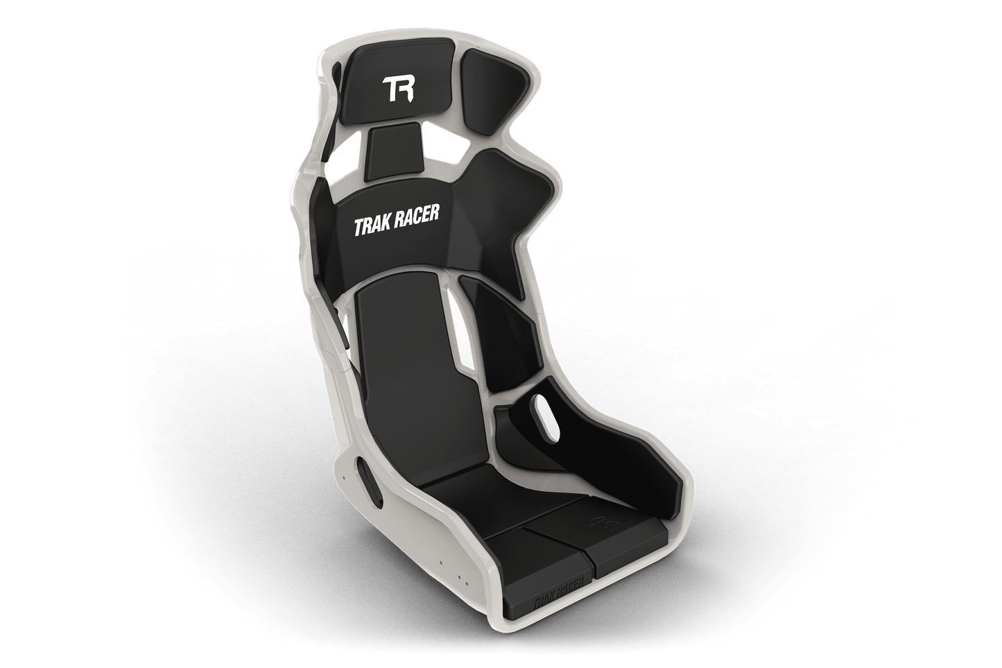 Gaming chair with 'Trak Racer' branding on a black background