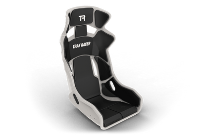Gaming chair with 'Trak Racer' branding on a black background