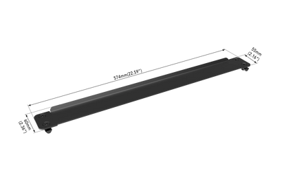 Black metal bar with dimensions labeled on a white background
