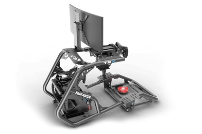 Simulator screen mount with monitor on a green camouflage background