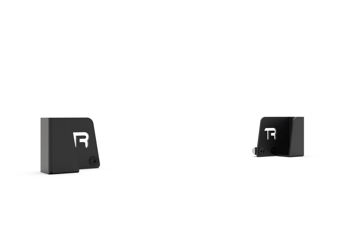 Two black rectangular objects with a logo on a white background