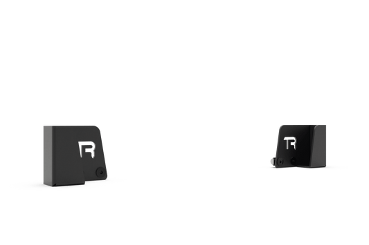 Two black rectangular objects with a logo on a white background