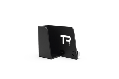 Black rectangular object with a logo on a white background
