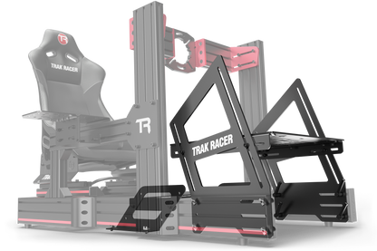 Trak Racer gaming chair and simulator setup on a white background