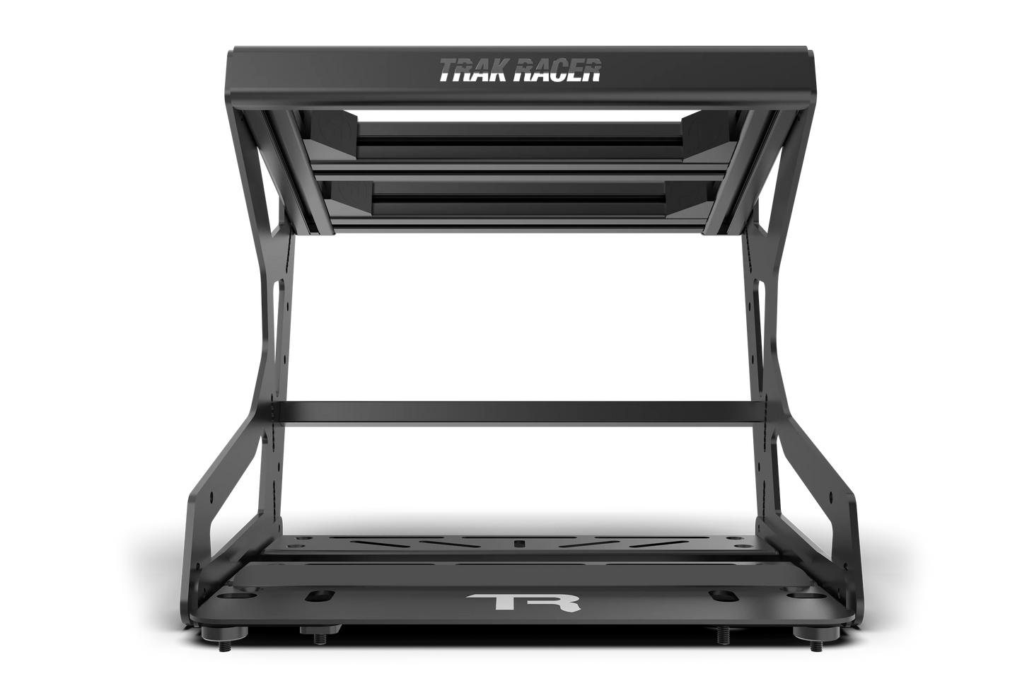 Black metal stand with 'Rack Nation' branding on a white background