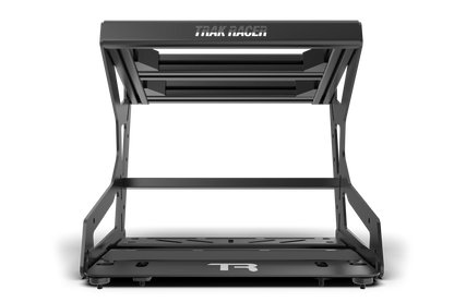 Black metal stand with 'Rack Nation' branding on a white background