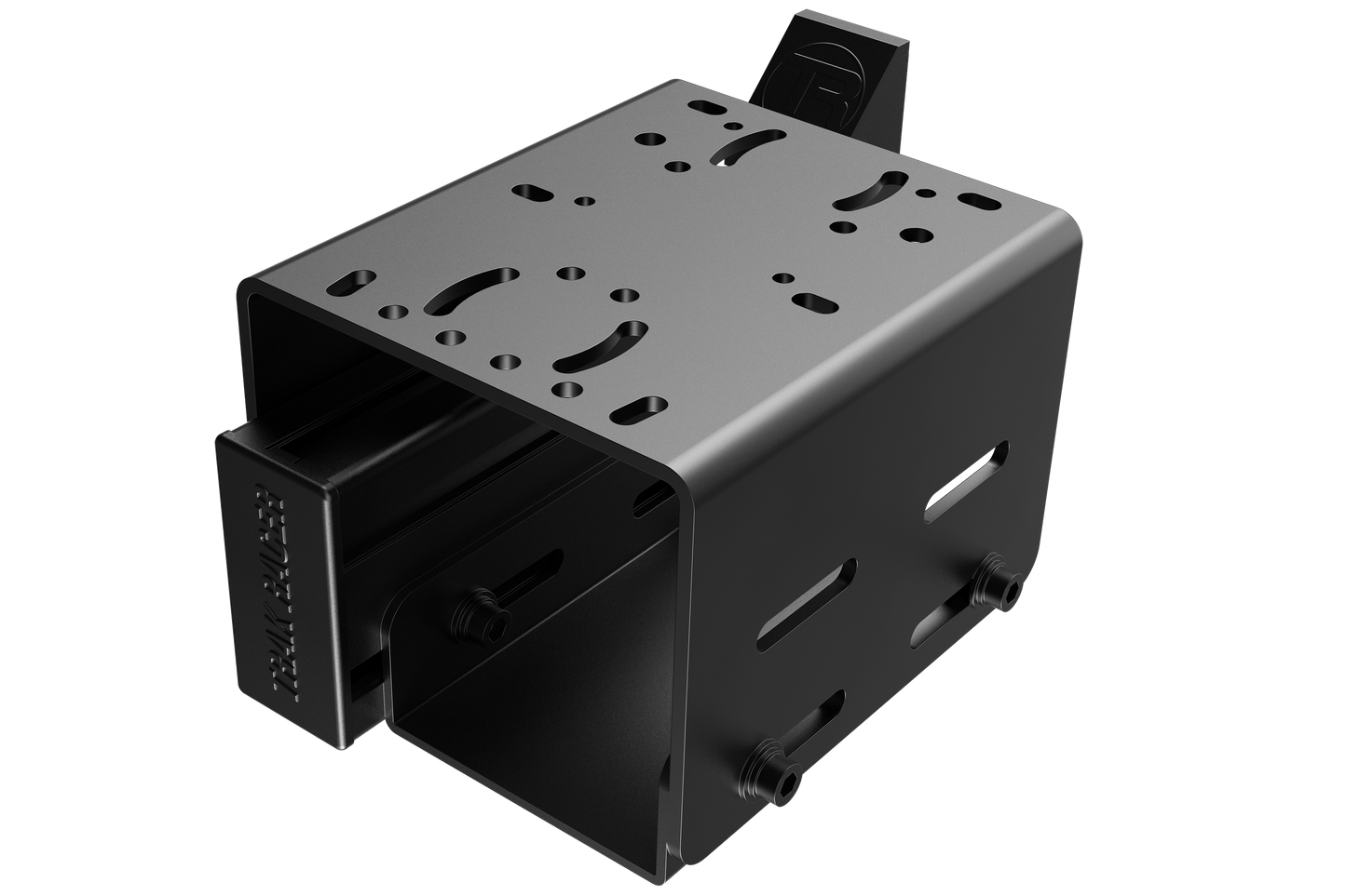 Black mechanical component on a white background