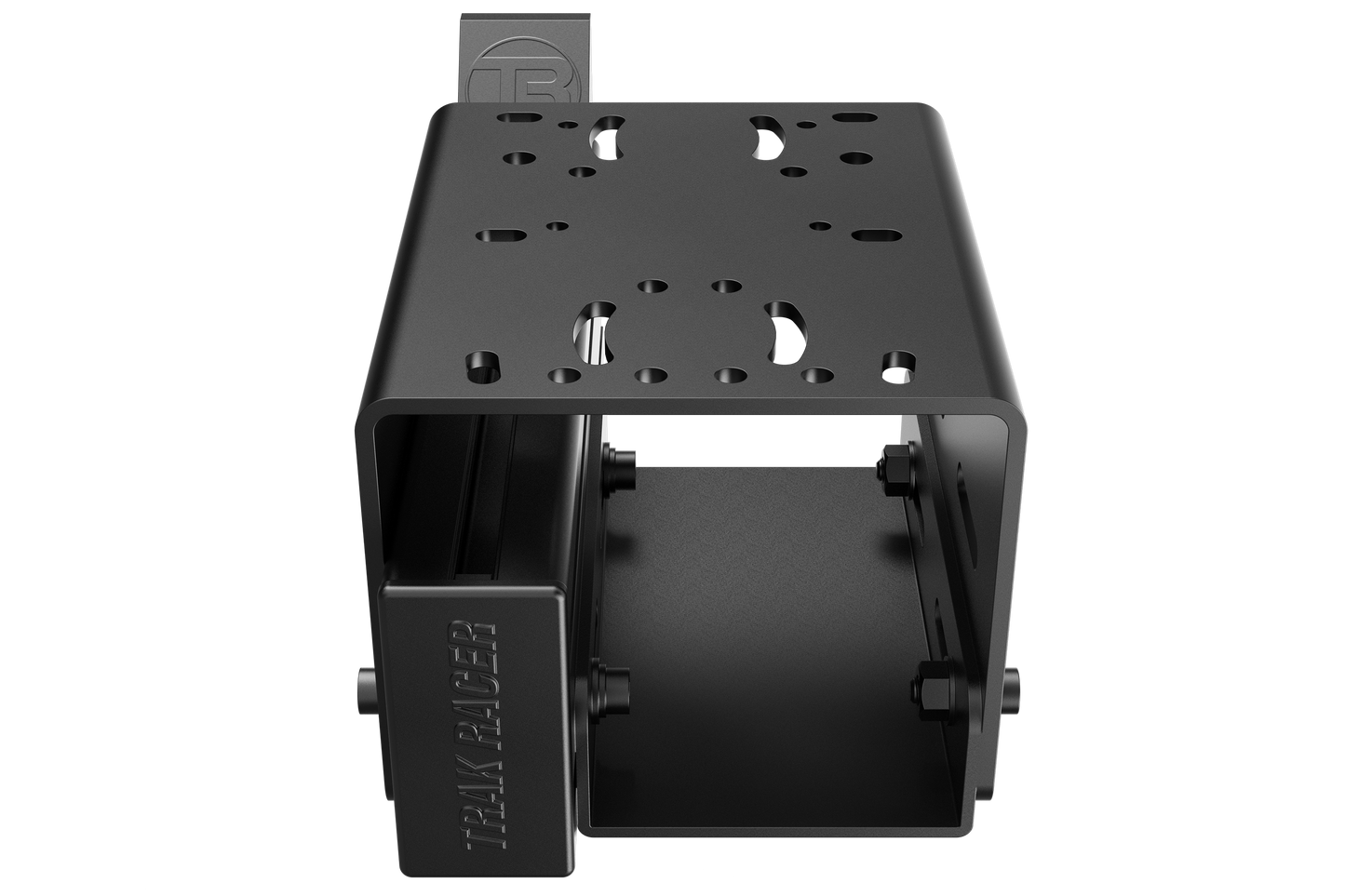 Black metal bracket with 'Team Racer' branding on a white background