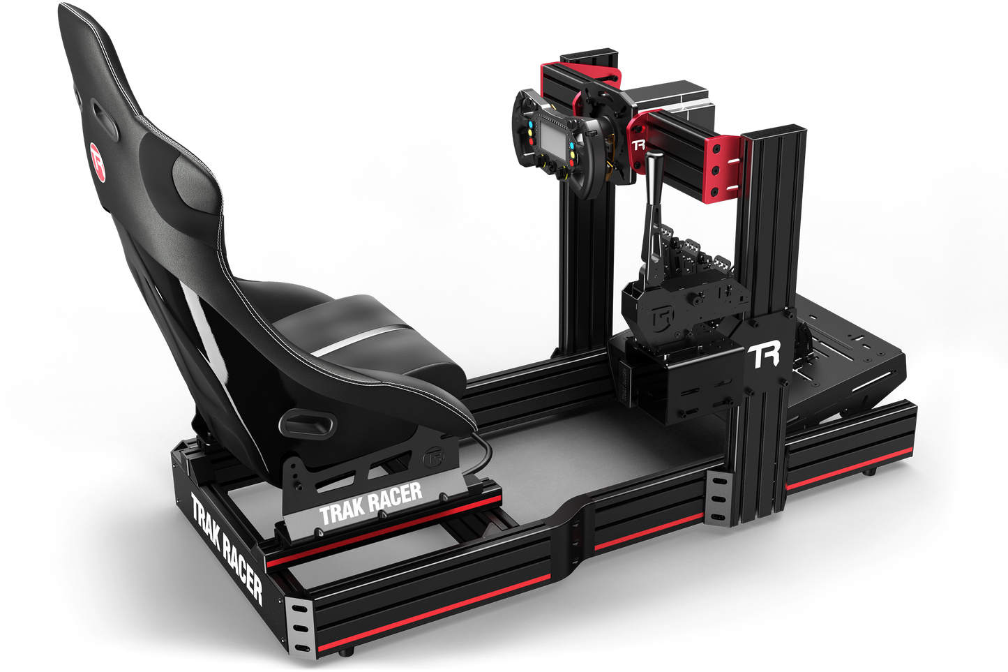 Trak Racer gaming simulator setup on a white background
