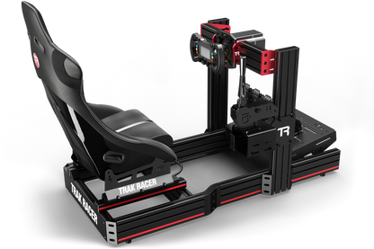 Trak Racer gaming simulator setup on a white background