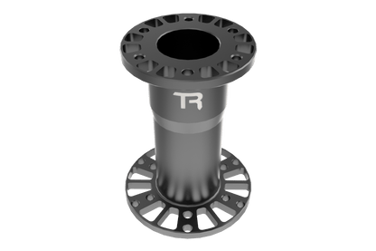 Bicycle hub with 'TR' branding on a green background