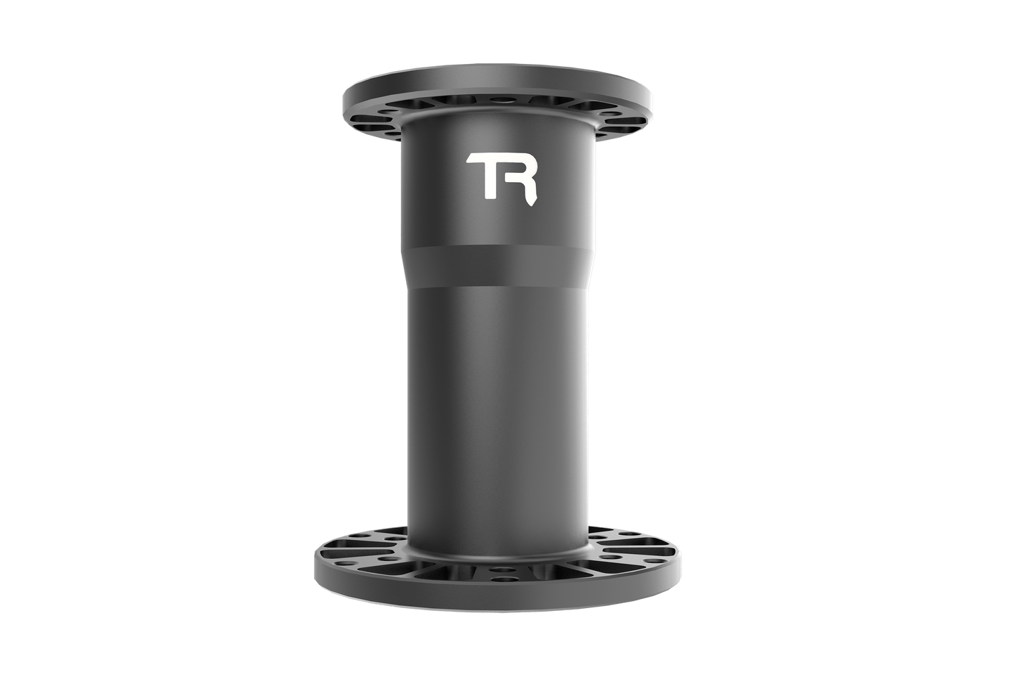 Black cylindrical object with 'TR' logo on a green background