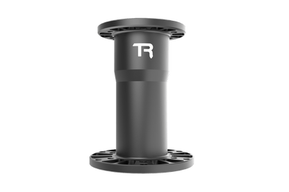 Black cylindrical object with 'TR' logo on a green background