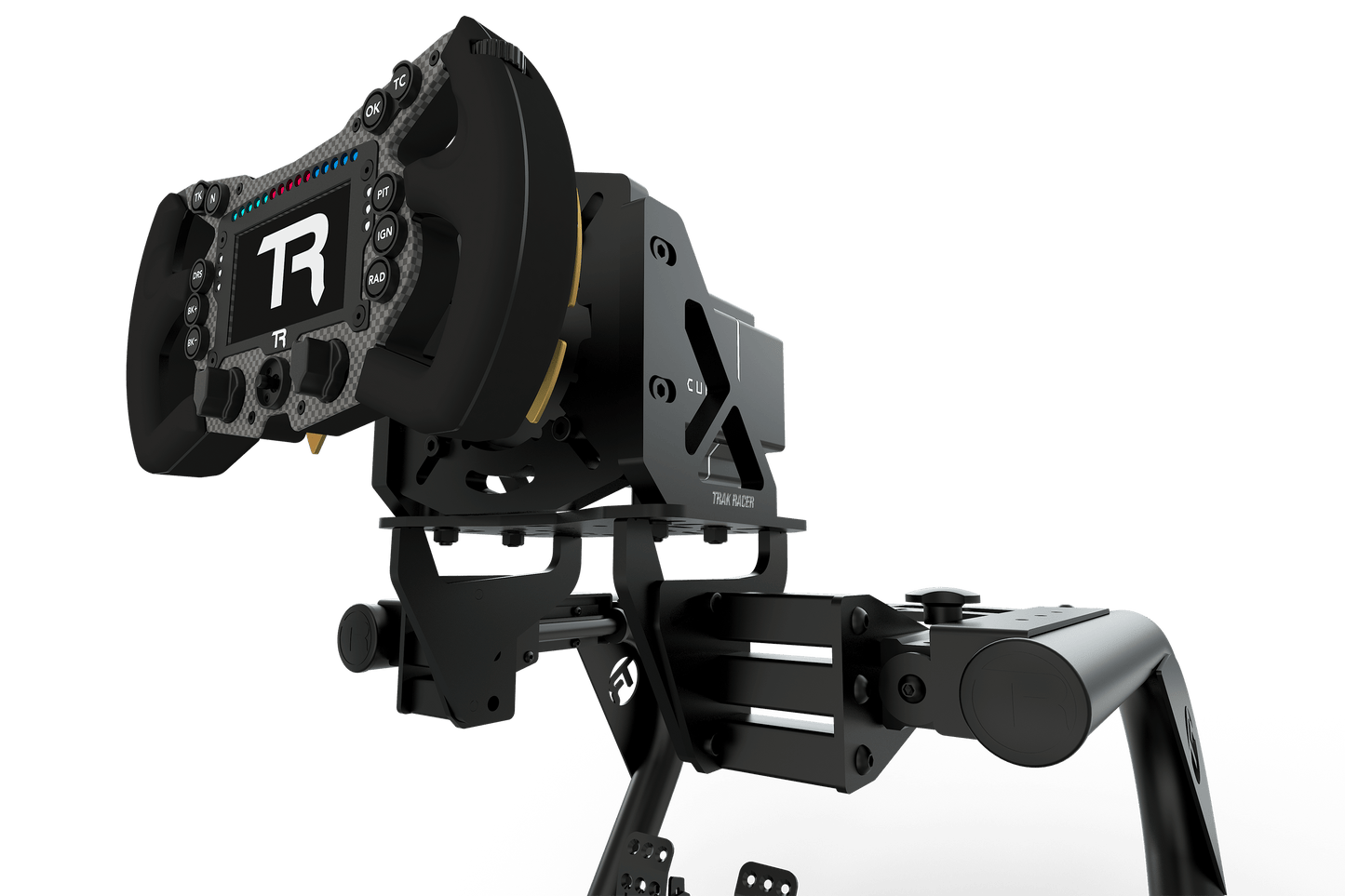 Black camera stabilizer with a brand logo on a transparent background
