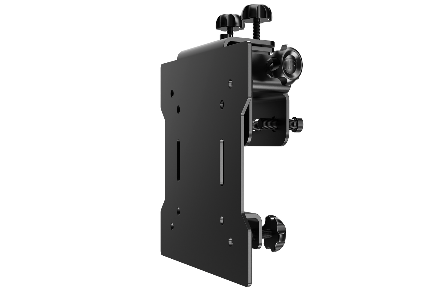 Black camera mount on a white background