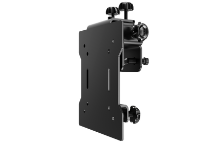 Black camera mount on a white background
