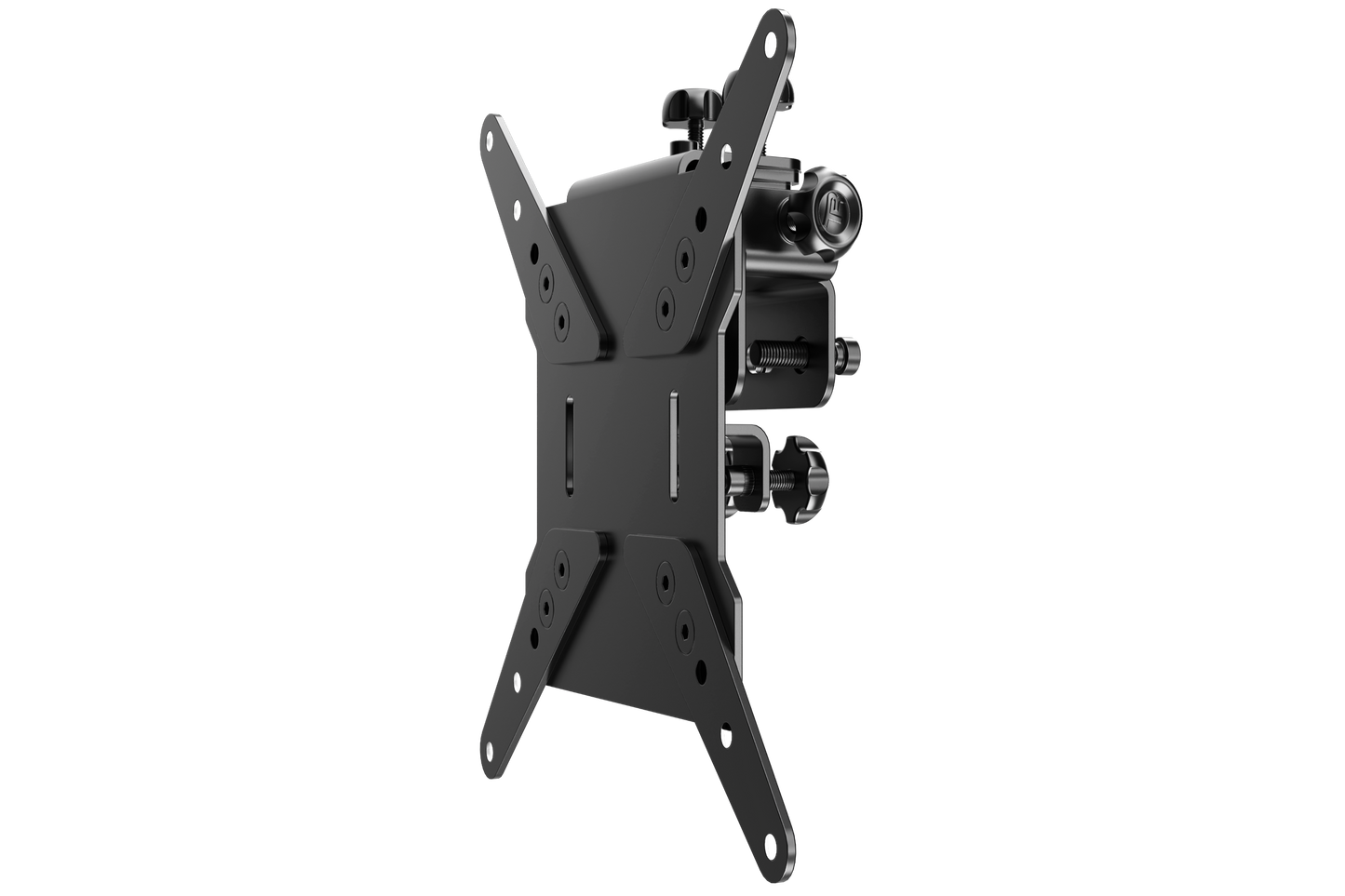 Black TV wall mount on a white background