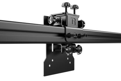 Black metal rod with adjustable components on a white background
