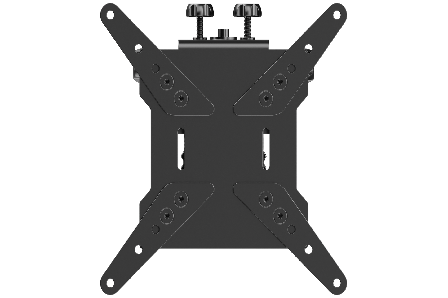 Black TV wall mount bracket on a white background