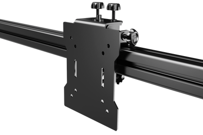 Metal rail system with mounting bracket on a white background