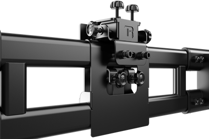 Close-up of a black metal mechanical component with visible branding on a white background