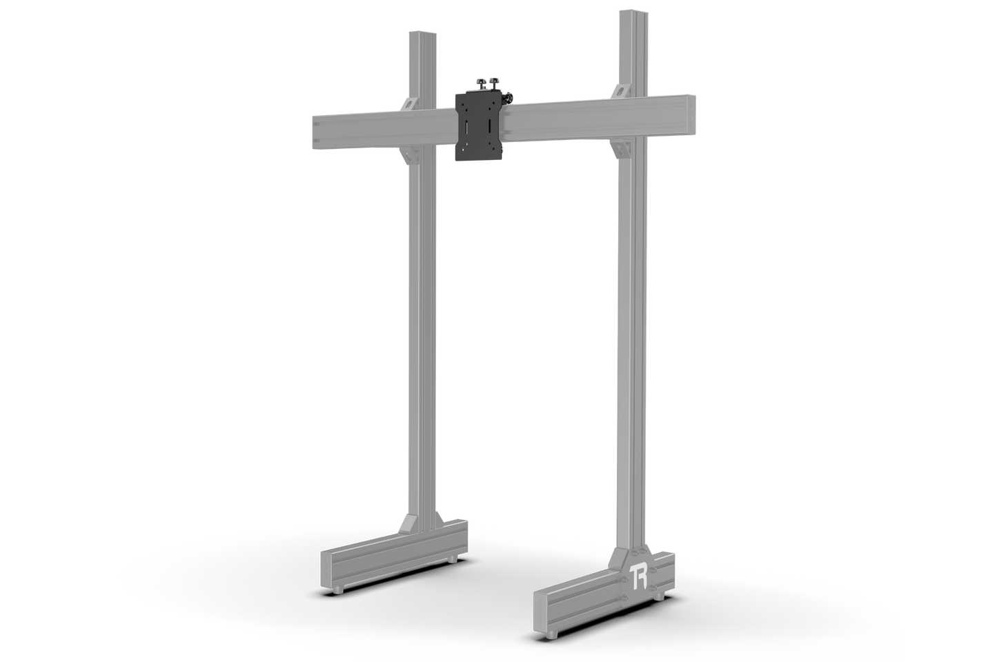 Gray metal stand with a bracket on a white background