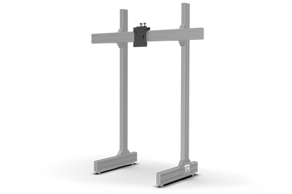 Gray metal stand with a bracket on a white background