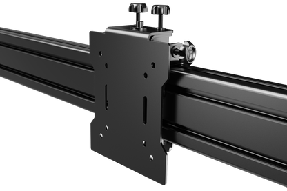 Close-up of a metal track with mounting bracket on a white background