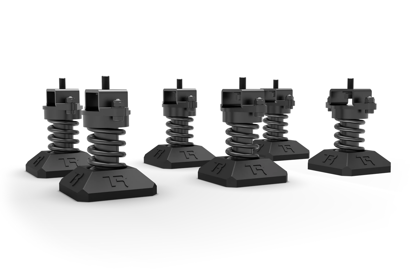 Set of black plastic feet on a white background