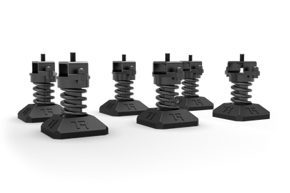 Set of black plastic feet on a white background