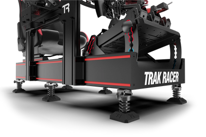 Black and red Trak Racer vehicle on a white background